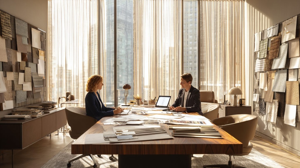 Встреча клиента с дизайнером в бюро интерьера