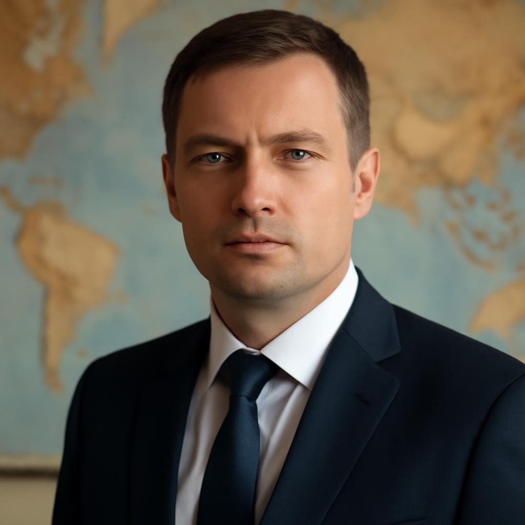 Дмитрий Козлов — портрет эксперта по логистике в деловом костюме на фоне карты мира