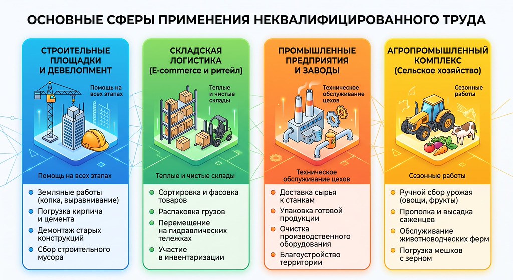 Сферы работы разнорабочих